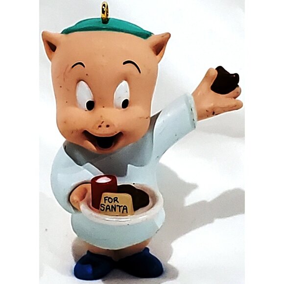 Hallmark Looney Tunes PORKY PIG with milk & cookies CHRISTMAS ORNAMENT 1993 VTG - Picture 2 of 8